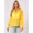 thumbnail image 4 of DARING DIVA Women's Long Sleeve Tops Button Down See Through Mesh Shirt M Yellow, 4 of 6