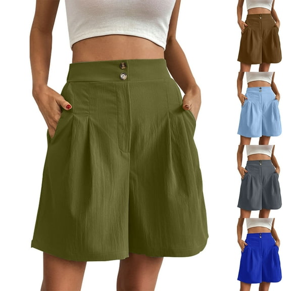 Bovxnpu Summer Plus Size Shorts for Women, Women's Casual Wide Leg Shorts, Women's Casual Button Wide Leg Pants Solid High Waist Versatile Loose With Pocket L