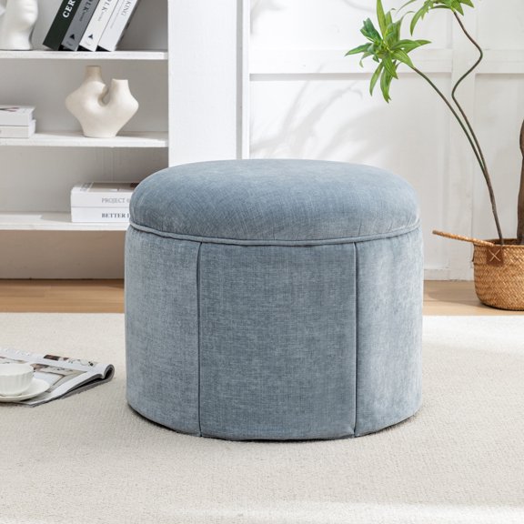 Ava Round Skirted Ottoman - Water Blue