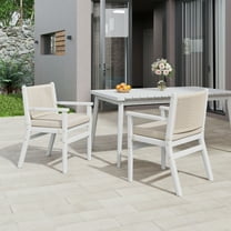 Christopher Knight Home Outdoor Patio Dining Chairs, Wood Arm Chair with Cushion, Rope Back, White, Set of 2