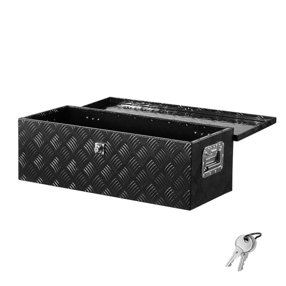 VEVOR Heavy Duty Aluminum Truck Bed Tool Box, Stripes Plated Tool Box with Side Handle and Lock Keys, Storage Toolbox Chest Organizer for Trailer, Pickup, Truck Bed, RV, 30"x13"x9.6", Black
