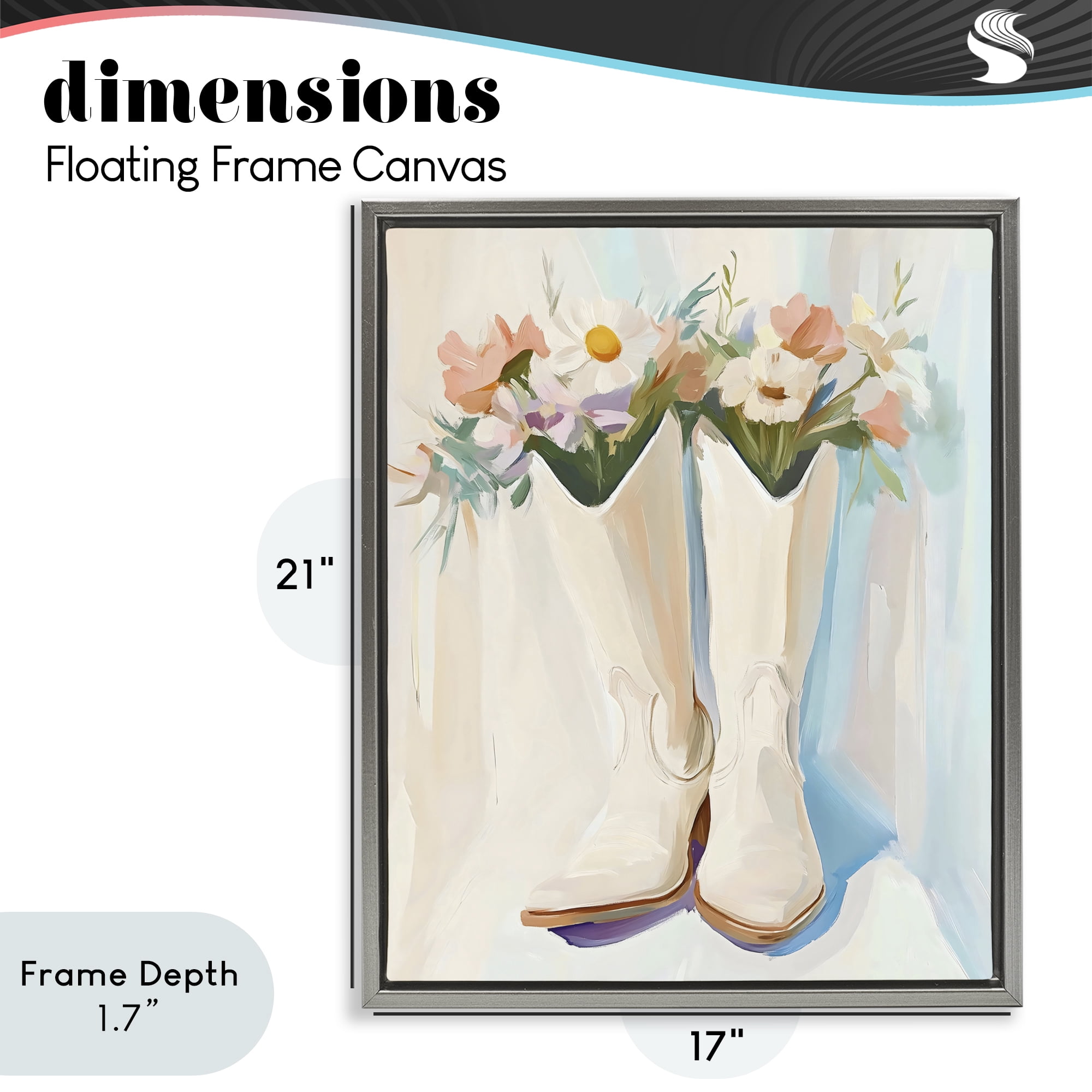 Stupell Industries Floral White Cowgirl Boots Gray Framed Floater Canvas Wall Art, design by The Prints Vibe
