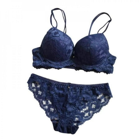 KOOYTE Womens Lace Embroidery Push-up Bra Set Wire Free Padded Lingerie Underwear
