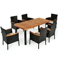 thumbnail image 3 of Costway 7PCS Patio Rattan Dining Set Chair Cushion Acacia Wood W/Umbrella Hole, 3 of 10