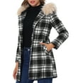 thumbnail image 4 of INSPIRE CHIC Women's Long Sleeves Detachable Faux Fur Trim Plaid Overcoat with Hood Black&White S, 4 of 7