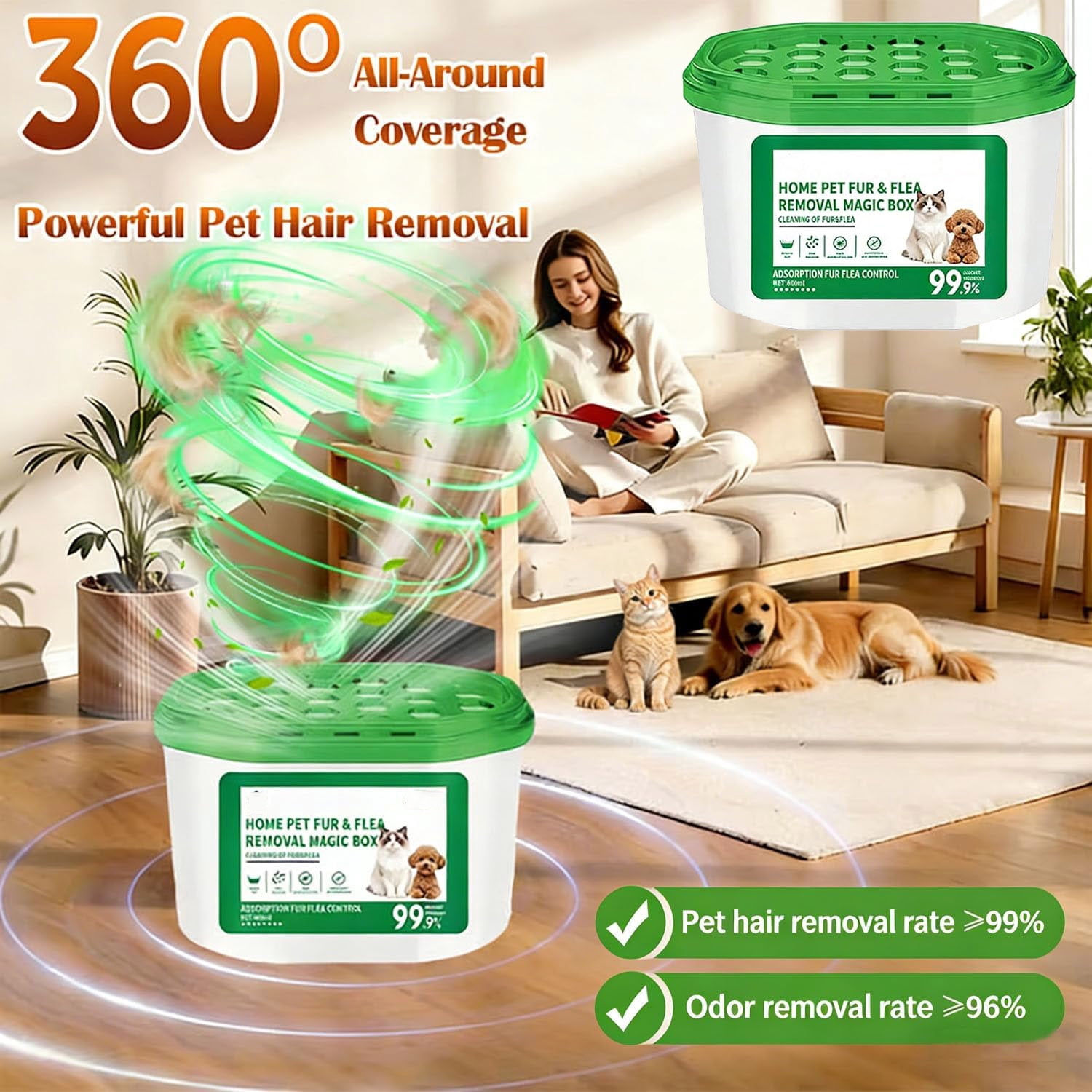 Home Pet Fur & Odor Removal Magic Box, Indoor Air Purification Dust Removal Magic Box for Home Pet Hair, Portable Odor Eliminator & Dust Collector for Bedroom, Living Room (3 PCS )