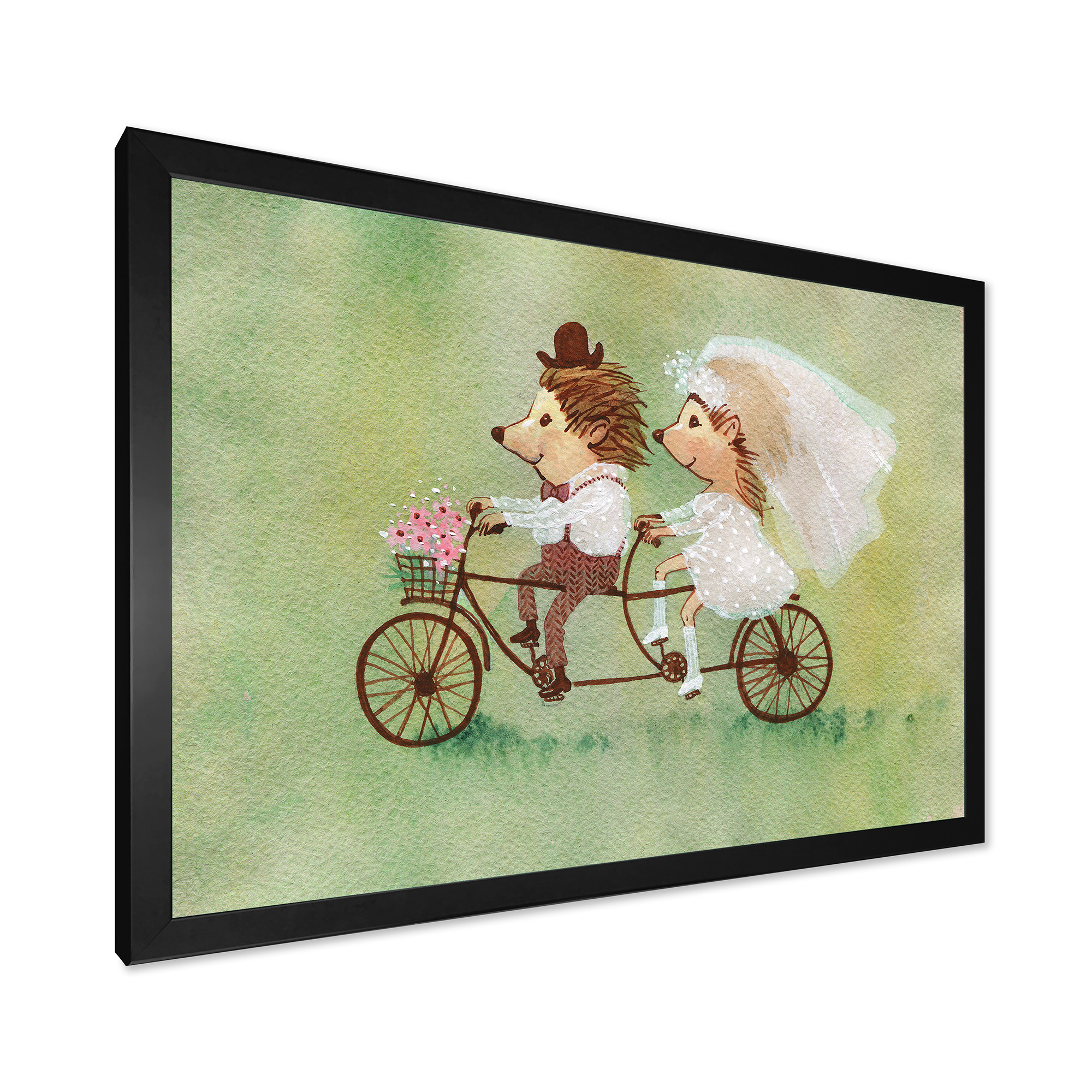Designart 'Wedding Couple of Hedgehogs Riding A Bike' Traditional Framed Art Print