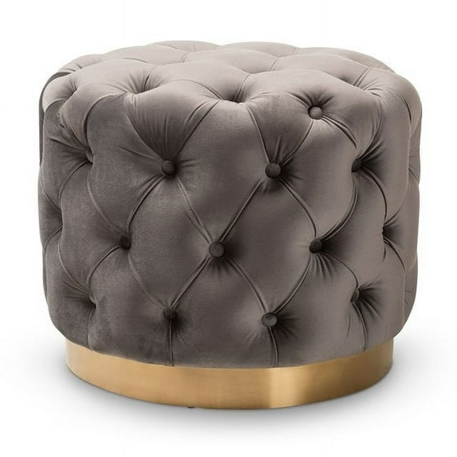 Baxton Studio Valeria Modern Tufted Velvet Ottoman in Gray and Gold