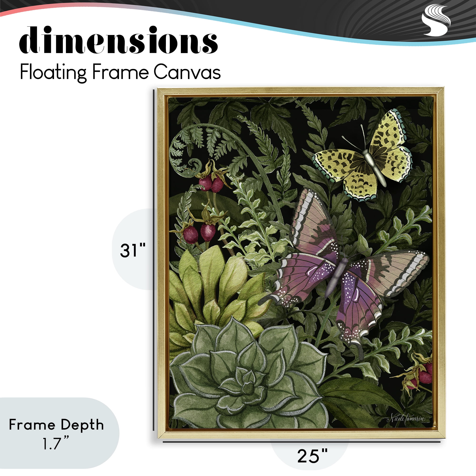 Stupell Industries Dark Succulents Midnight Garden Gold Framed Floater Canvas Wall Art, design by Nicole Tamarin