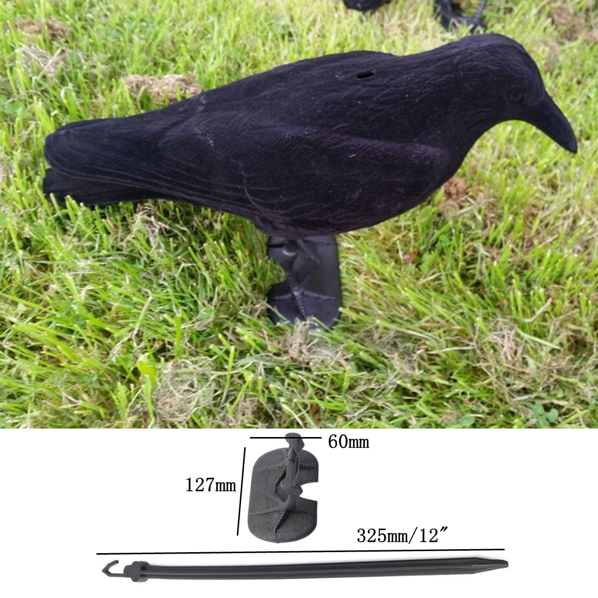 STAKE FEET 6 FLOCKED CROW DECOY FULL BODY WHOLE ROOK RAVEN SHOOTING HUNTING 