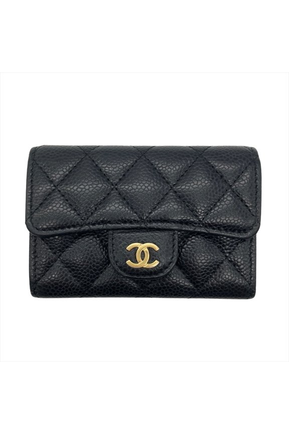 Pre-Owned Chanel Matelass Classic Flap Business Card Holder/Card Case, Caviar Leather, Black,...