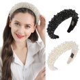 thumbnail image 3 of Diademas de moda para mujer, diademas de perlas blancas para niña, diadema acolchada negra con pedrería, accesorios para el cabello con perlas y diseño elegante., 3 of 5