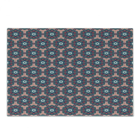 Traditional Cutting Board, Moroccan Mosaic Tiles Hexagonal Ornamental Victorian Ceramic Style Baroque, Decorative Tempered Glass Cutting and Serving Board, Small Size, Multicolor, by Ambesonne