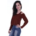 thumbnail image 3 of Moomaya Womens Cold Shoulder Short Top Solid Full Sleeves Summer Tee Tops, 3 of 7