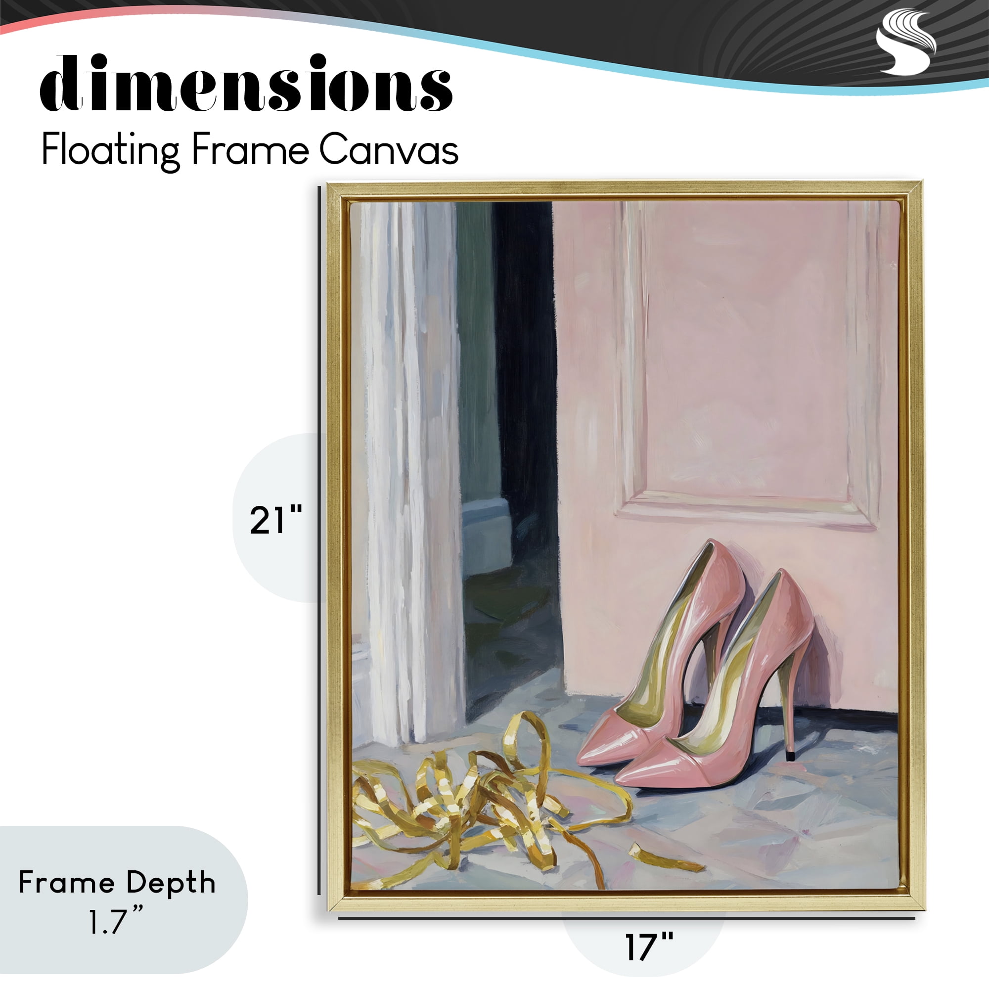 Stupell Industries Pink High Heels & Tinsel Gold Framed Floater Canvas Wall Art, design by The Prints Vibe
