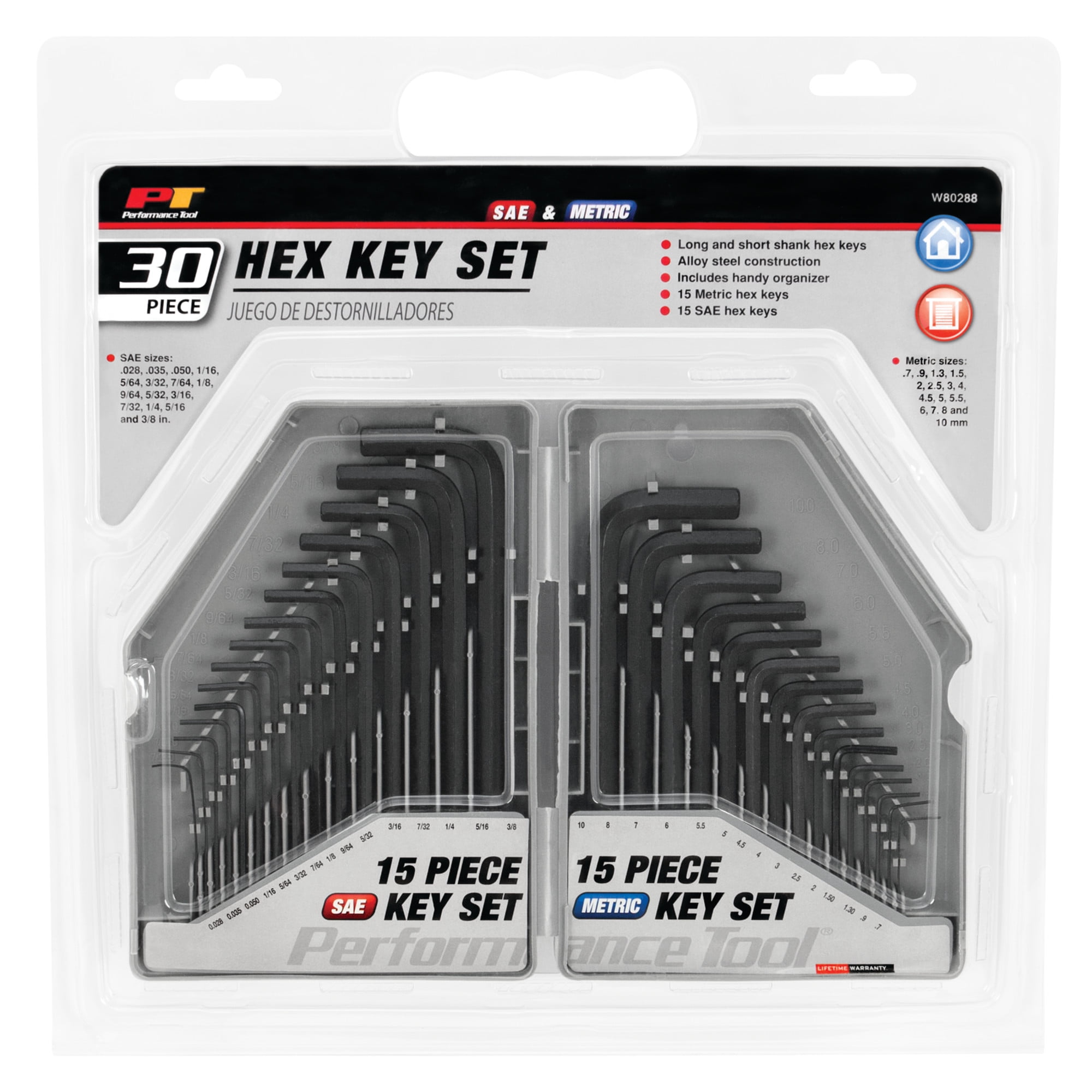 Performance Tool W80288 SAE & Metric Hex Key Set, 30-Piece