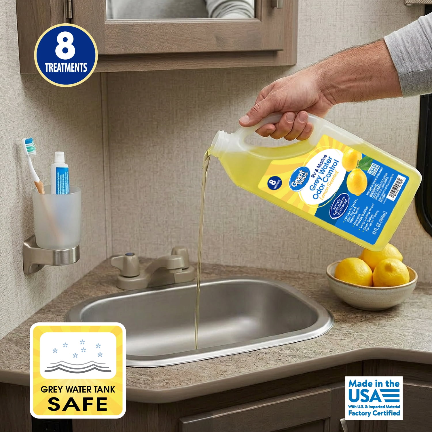 (3 pack) Great Value RV and Marine Grey Water Odor Control, Lemon Scent, 32 fl oz