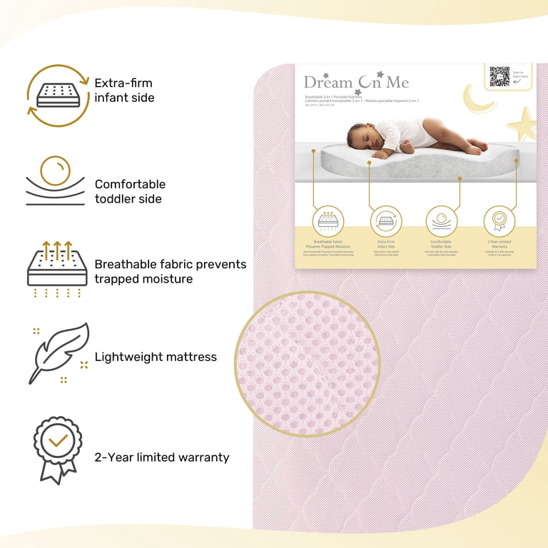 Evolur Rest EZ 2 in 1 Mini Crib Mattress, Pink photo 2