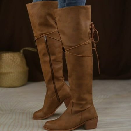 

Akiihool Women s Boots Knee High Boots Women Heel Square Toe Pointy Toe Boot Knee High Riding Fall Winter Boots (Brown 8.5)