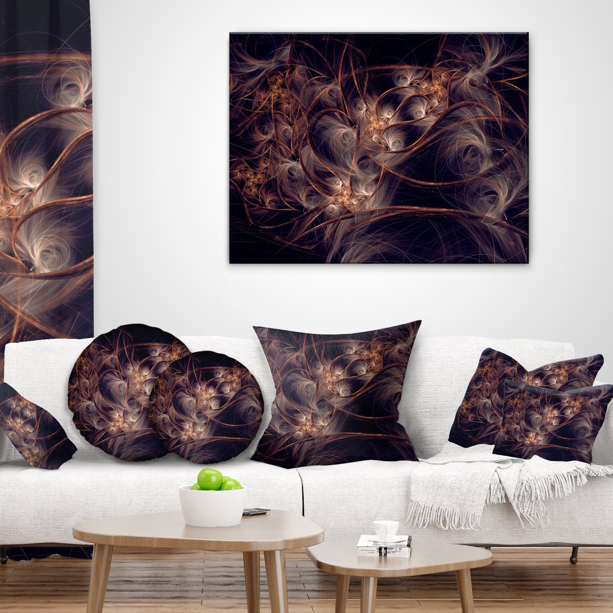 Designart Dark Golden Digital Art Fractal Flower - Floral Throw Pillow - 12x20