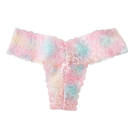 

Girls Transparent Underwear Different Lace Printing Thong Low Waist Sexy Lingerie Sexy Bow Thongs For Woman 5 Pack