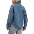 thumbnail image 3 of INSPIRE CHIC Women's Coat Denim Flat Collar Long Sleeve Button Down Casual Shacket with Pockets  S Gray Blue, 3 of 6