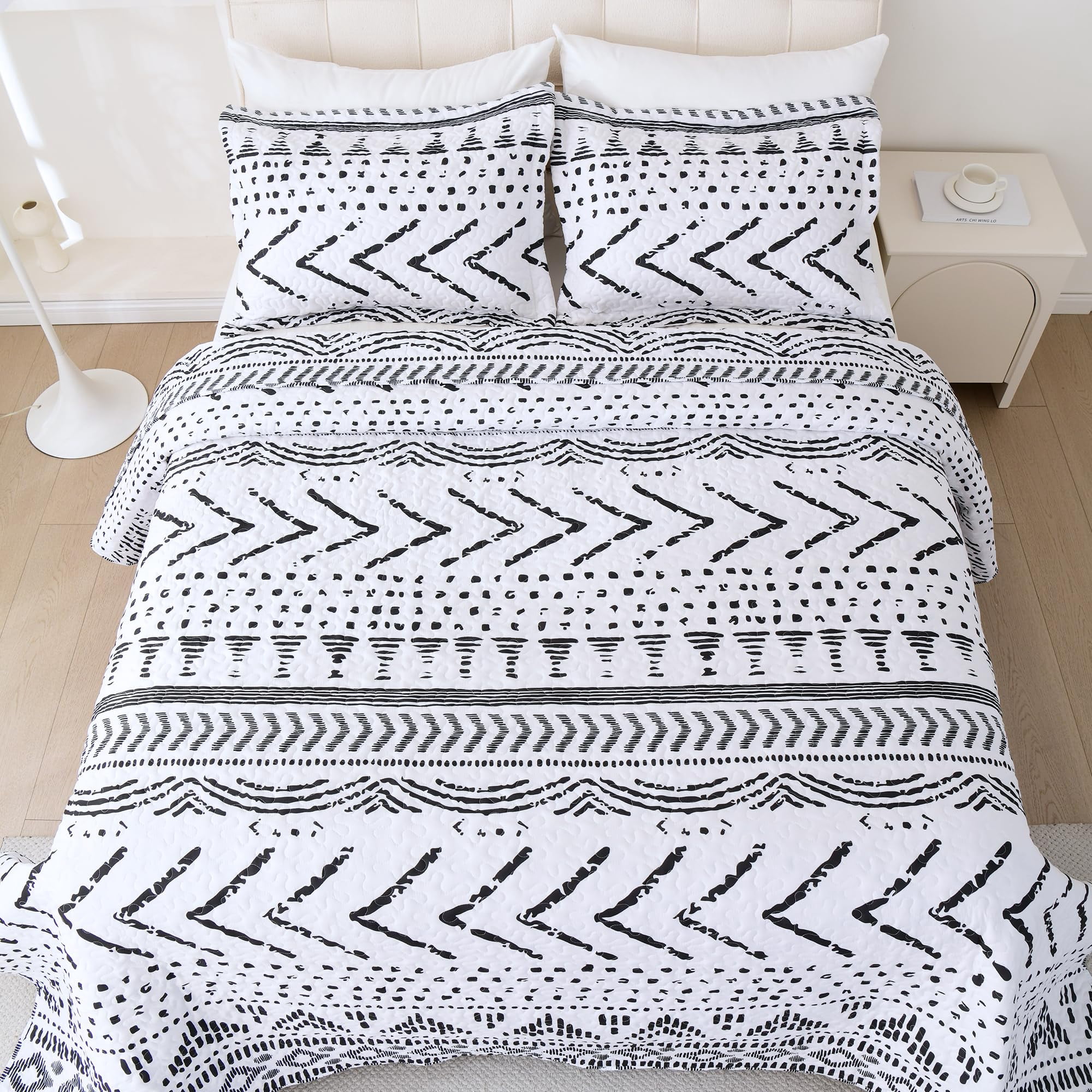 Evenhug Quilt Set 3-Piece Queen Black Stripe Bedding Set Microfiber Quilt Bedding Set With 2 Pillow Shams