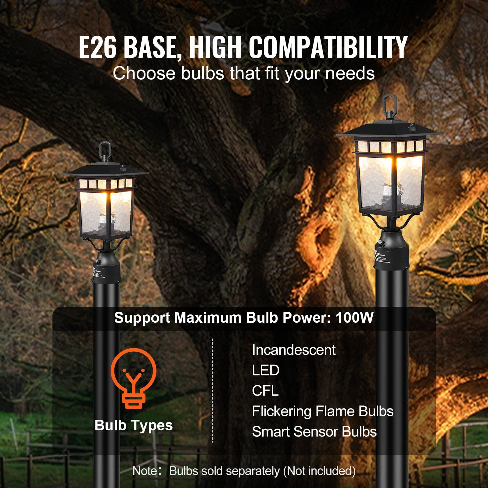 CAFORKP 2-Pack Dusk to Dawn Outdoor Lamp Post Lights - 15.75" Pole Mount, Weatherproof Fixtures