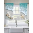 thumbnail image 5 of Sheer Curtains 45 inches Long 2 Panels Set Teal Beige Beach Starfish Seashell Sand Sea Waves Scenery Tiers Sheers Rod Pocket Small Window Short Curtains for Kitchen Cafe, Each 52" W x 45" L, 5 of 7