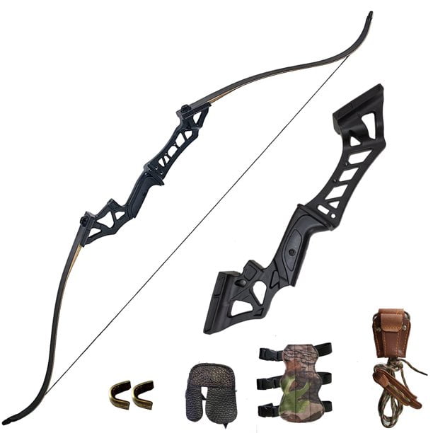 60" 70lbs Black Metal Riser Recurve Bow for Outdoor Hunting Archery