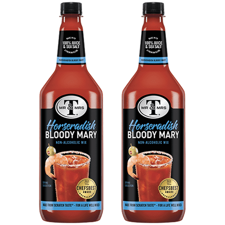 Mr & Mrs T Horseradish Bloody Mary Mix, 1L Bottle, 2 Pack – Premium Cocktail Mixer for Spicy Bloody Marys, Ready to Use