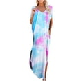 thumbnail image 2 of DPTALR Robe d'Été pour Femmes Col en V Plage Imprimé Teinture sur Nœuds Robe Longue Décontractée, 2 of 6