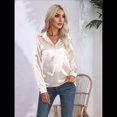 thumbnail image 4 of Blusas de Satén para Mujer, Informales, de Larga, con Botones, Elegantes, para Trabajo y Negocios Champán XL, 4 of 10