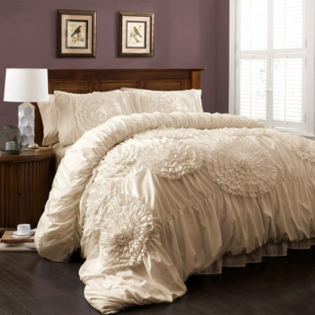 Ruffled Comforter Set Bedding Shabby Floral Chic Ruched French
