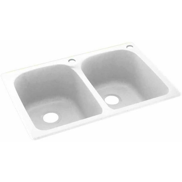 Swan Solid Surface Double Bowl Kitchen Sink 33 X 22 With 2 Faucet Holes Walmart Com Walmart Com