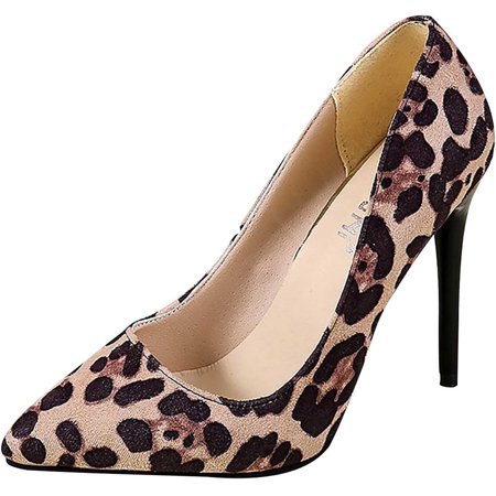 

SHYKU Womens Dressy Sandals Suede Leopard Print Four Seasons Matching Fine Heel Pointed Heels Shoes Party Holiday Business-38