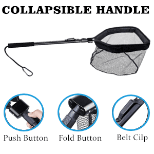 Floating Fishing Net Folding Landing Net with Fixed Pole Soft Rubber Coated  Mesh Net Freshwater Saltwater Easy Catch & Release 