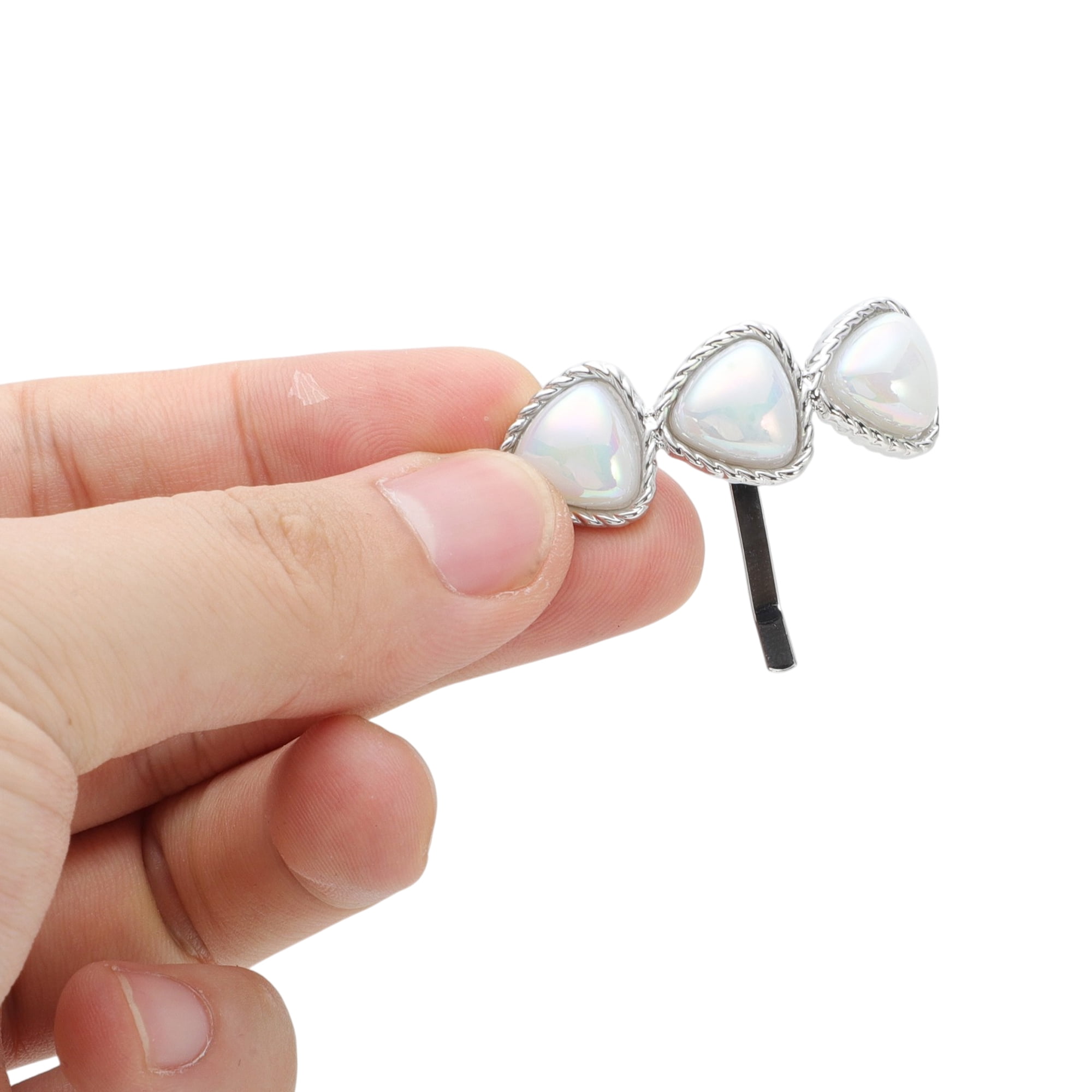 Unique Bargains Stylish Three Heart Ponytail Buckle Hair Clip 1 Pc Silver Tone Beige