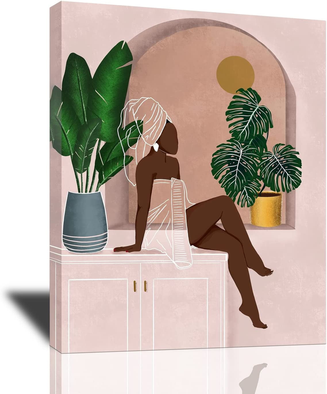 Pink Bathroom Decor Wall Art Black Girl Canvas Prints Painting Minimalist Boho Wall Decor