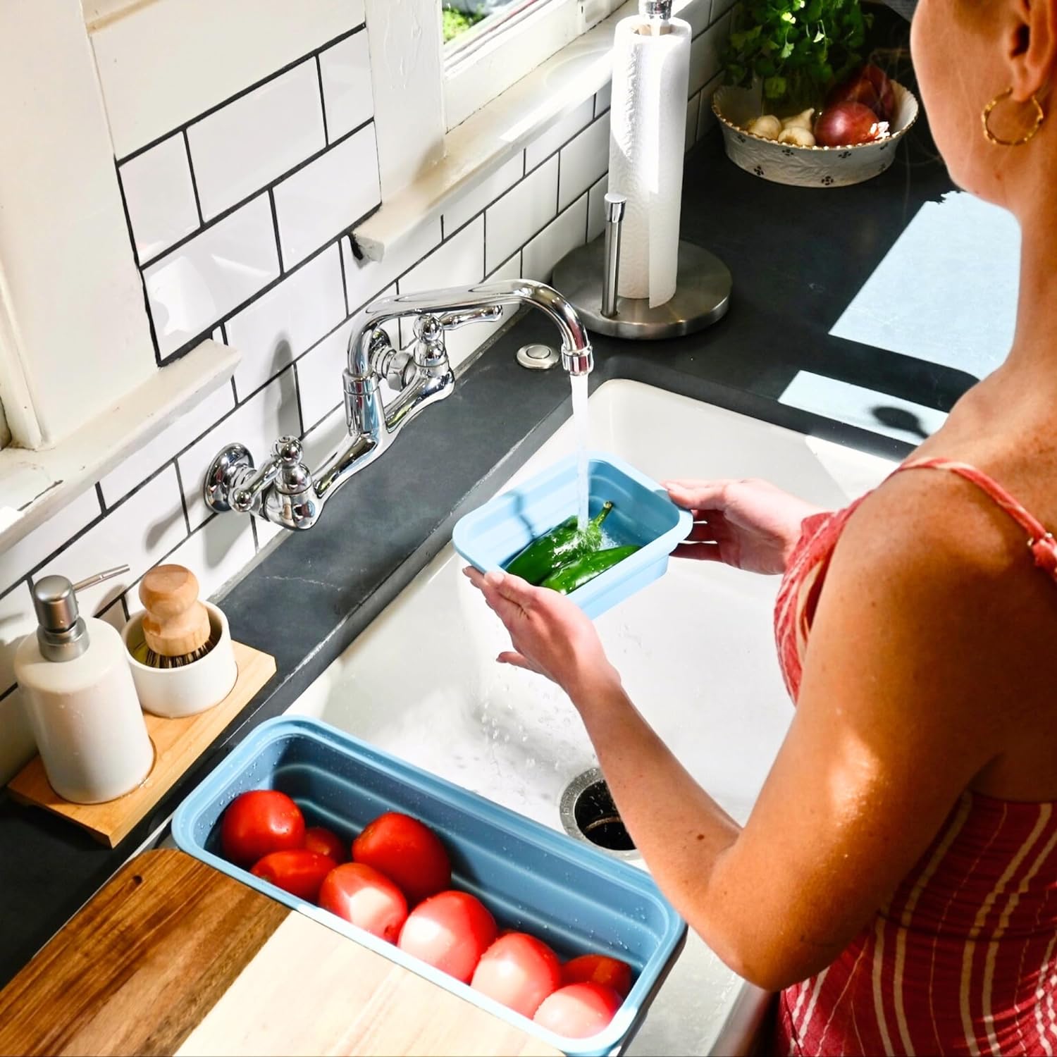 TidyBoard Meal Prep System - Acacia Cutting Board - The Quick & Easy Meal Prep Solution, Teal