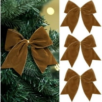 12 Pcs Christmas Velvet Bows 6 Inch Rustic Wreath Gift Bows Vintage Xmas Velvet Ribbon Bow Ornaments for Christmas Farmhouse Tree Garland DIY Craft Wrapping Decorative(Brown)