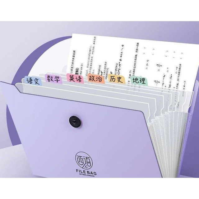 HUGFEGWE Spanish Organ Bag 5 Compartment Folder a4 Student Test Paper Storage Bag Large Capacity File Bag Information Book (Purple) CJB91-72531