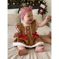 thumbnail image 3 of Baby Girl Christmas Outfit Gingerbread Fly Sleeve Bowknot Velvet Romper Dress Headband Set Newborn Infant Fall Winter Clothes, 3 of 10