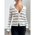 thumbnail image 3 of KNITIC Women's Cozy Striped Cardigan - Relaxed Fit, Long Sleeve, Button-Up Sweater, 3 of 6