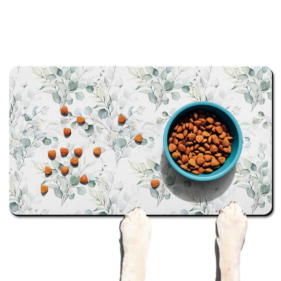 Floral and Botanical Dog Food Mat with Autumn Leaves Pattern, Durable Absorbent Non-Slip Pet Feeding Mat