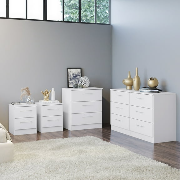 Kappesberg Foster White 3-Piece Bedroom Furniture Set with Dresser, Tall Chest, and Two Nightstands  - for Adults and Teens