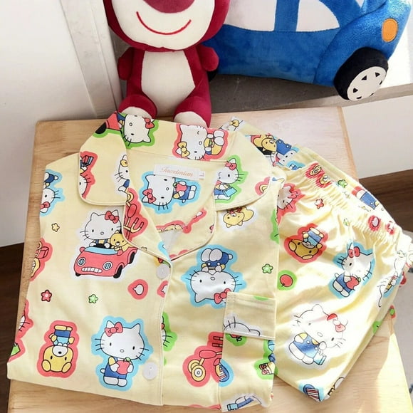 Sanrio Hello Kitty Pajamas Women Long Sleeve Long Pants Cardigan Cartoon Pajamas 2 Piece Homewear Set Spring Autumn Sleepwear