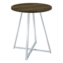 43 Inch Tall Modern Bar Table Brown Round Top Polished Chrome Flared Legs - Saltoro Sherpi