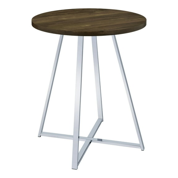 43 Inch Tall Modern Bar Table Brown Round Top Polished Chrome Flared Legs - Saltoro Sherpi