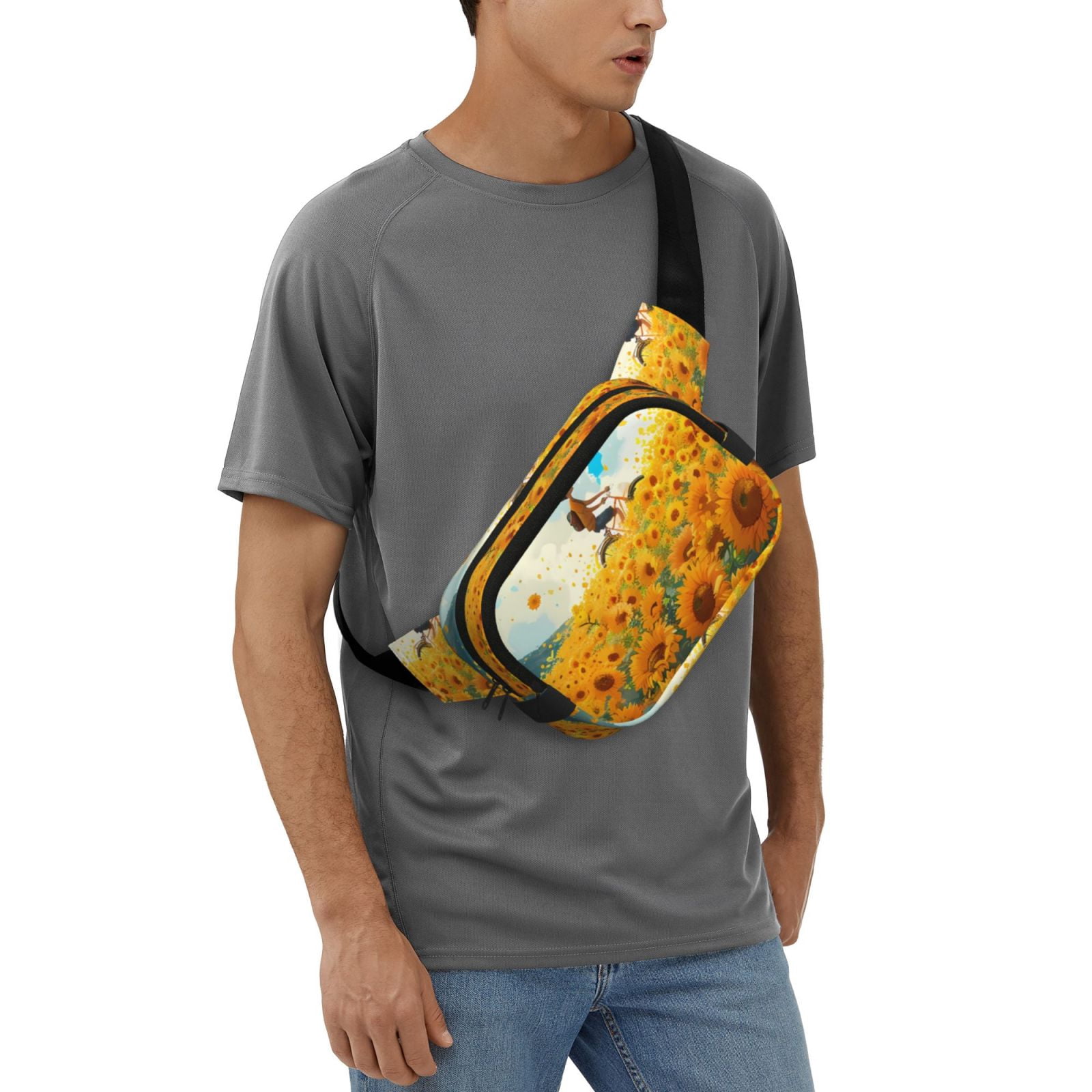 Picia Clear Sky Sunflower Print Square Double-Layer Waist Bag Mini Adjustable Waist Belt Bag Exercise Running Travel Hiking